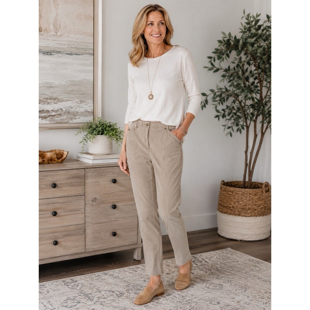 Chicos Size 1.5 Beige‎ Stretch Ankle Pants Zip Pocket Career Casual